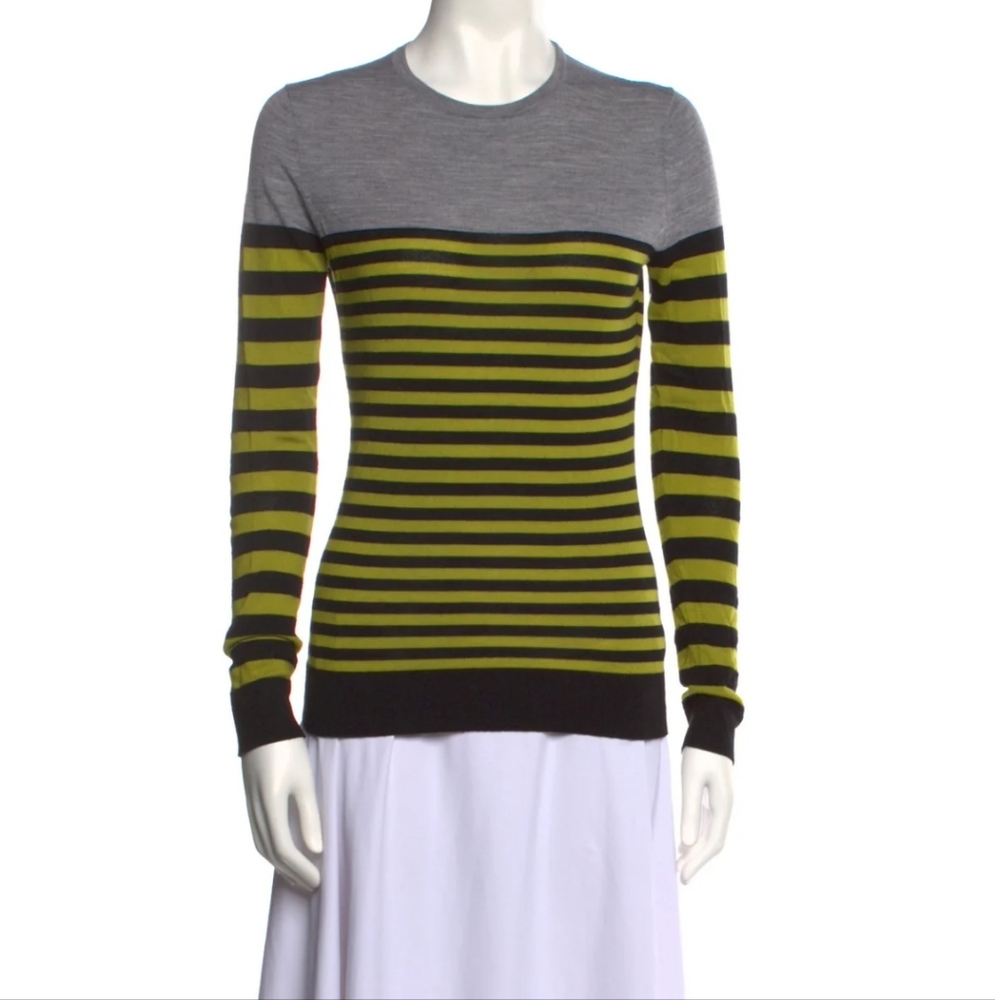Jason Wu Striped Gray and Green Long Sleeve Top